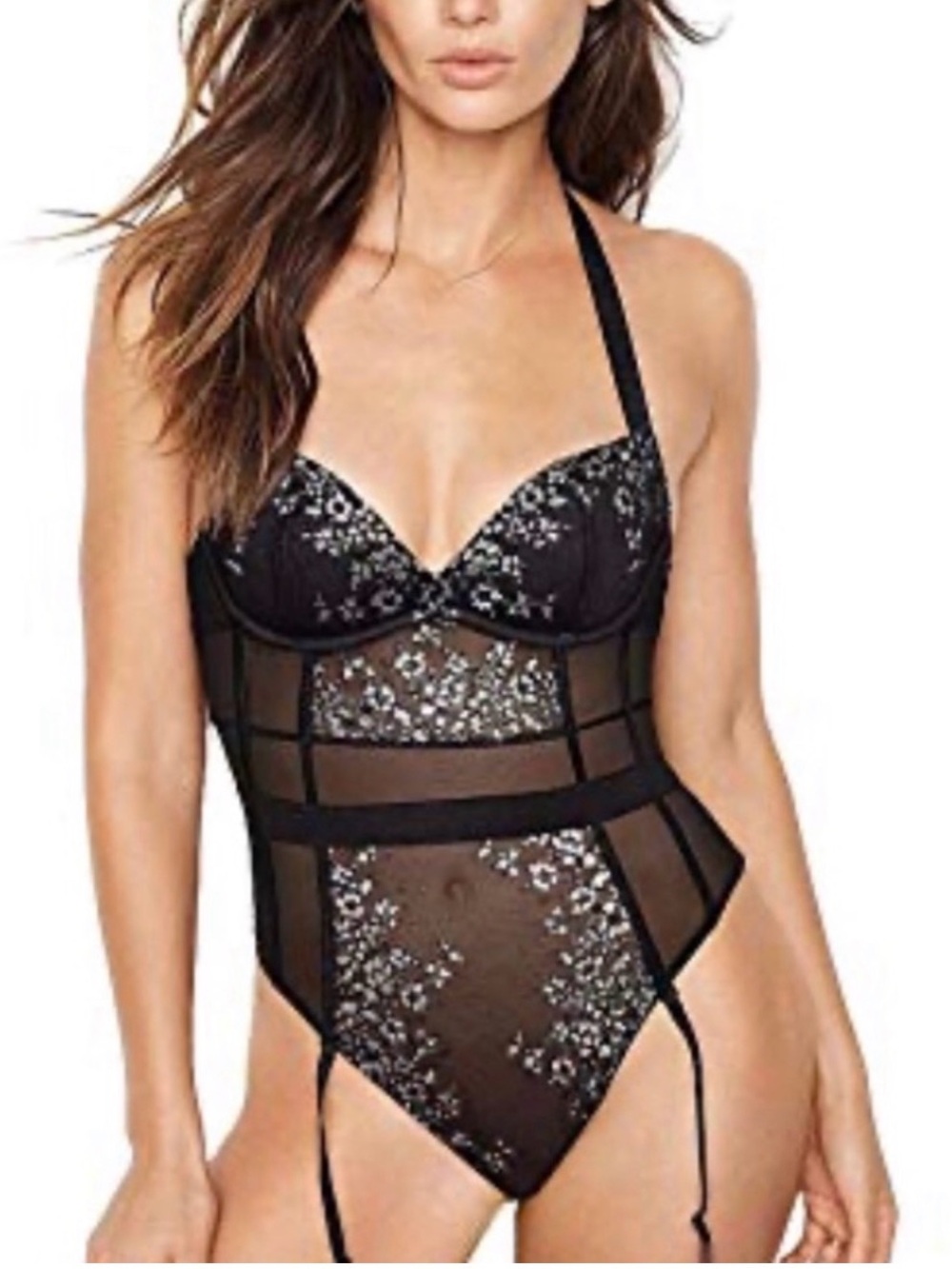 Victoria's Secret Sexy black silver wicked corset 32C